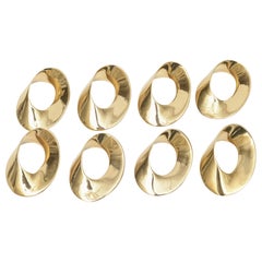 Brass Sculptural Elliptical Mid-Century Modern Napkin Rings Set of 8