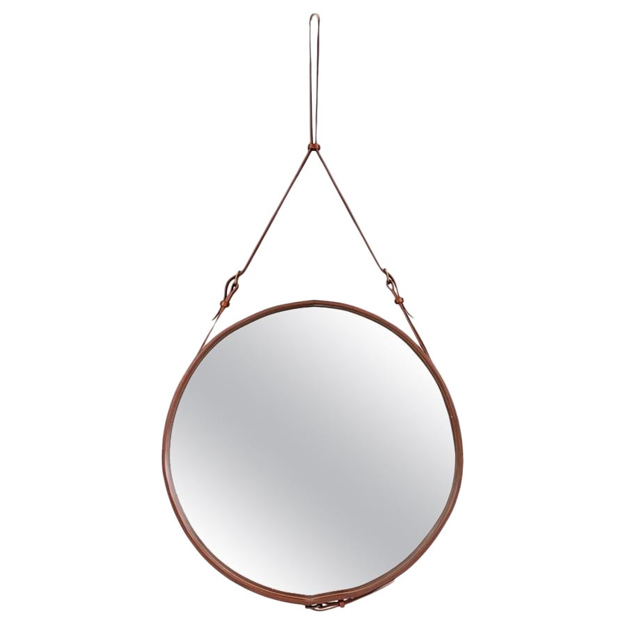 Jacques Adnet Large 'Circulaire' Mirror in Tan Leather for GUBI