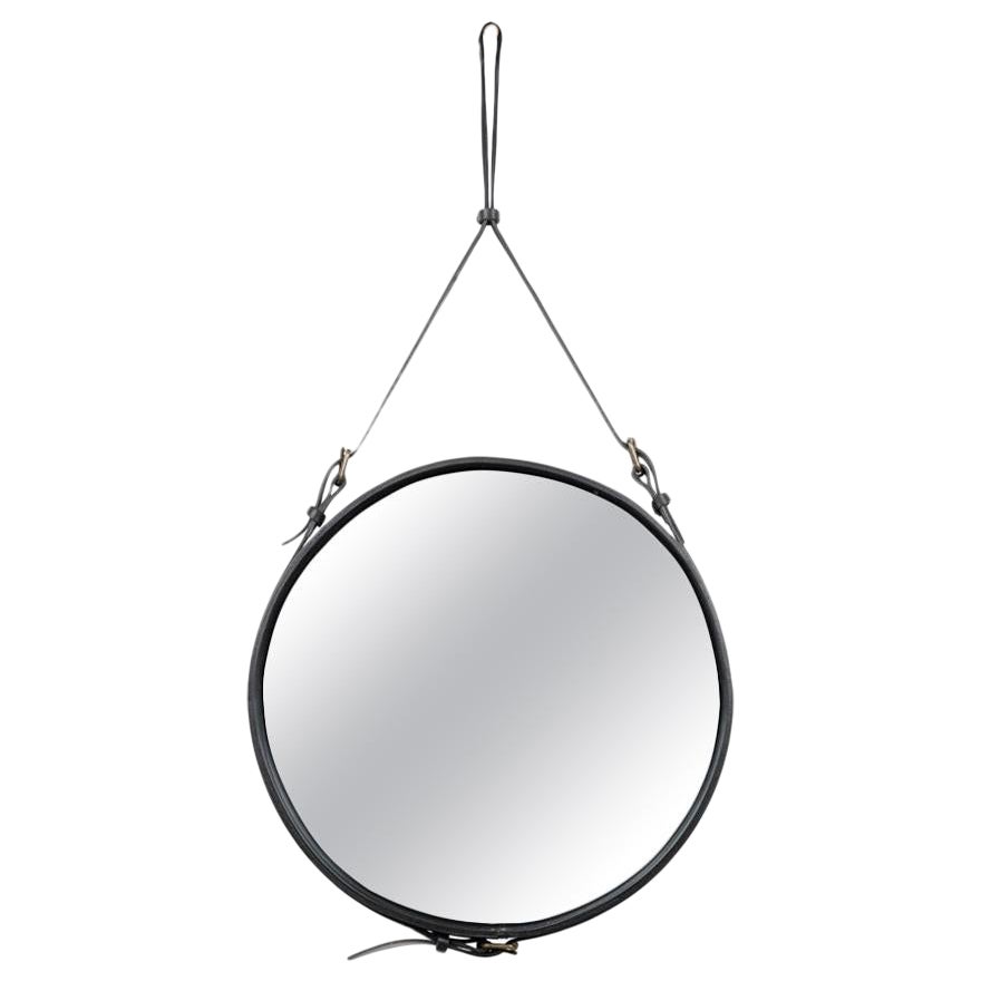 Jacques Adnet Medium 'Circulaire' Mirror in Black Leather for GUBI