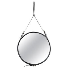 Jacques Adnet Miroir 'Circulaire' moyen en cuir noir pour Gubi
