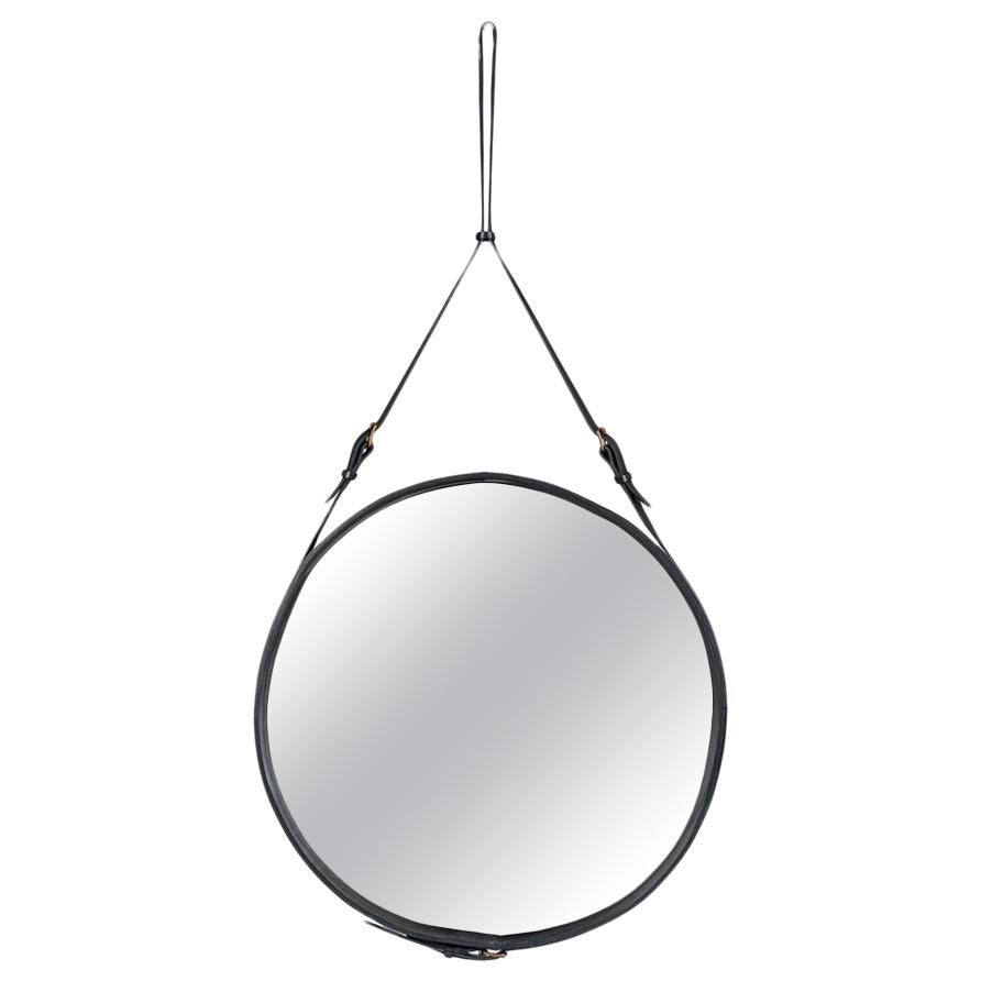 Jacques Adnet Large 'Circulaire' Mirror in Black Leather for GUBI