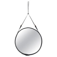 Jacques Adnet Large 'Circulaire' Mirror in Black Leather for GUBI