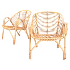 Pair of Midcentury Lounge Chairs in Bamboo, Made in Denmark, 1950