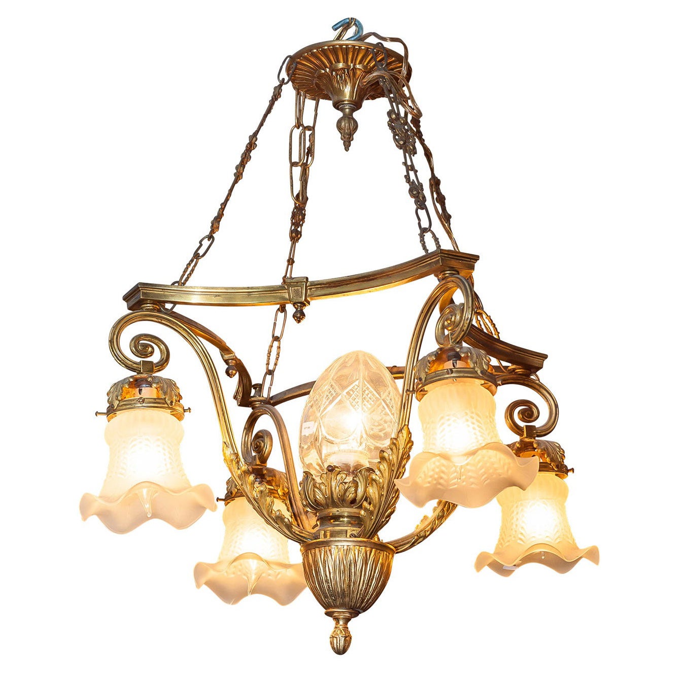 Antique Louis XV Style Gilt Bronze Five-Light Chandelier