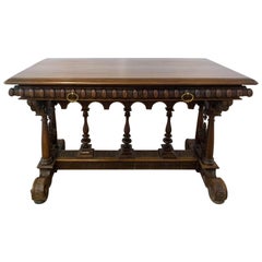 19th Century French Walnut Henri II Writing Table or Desk