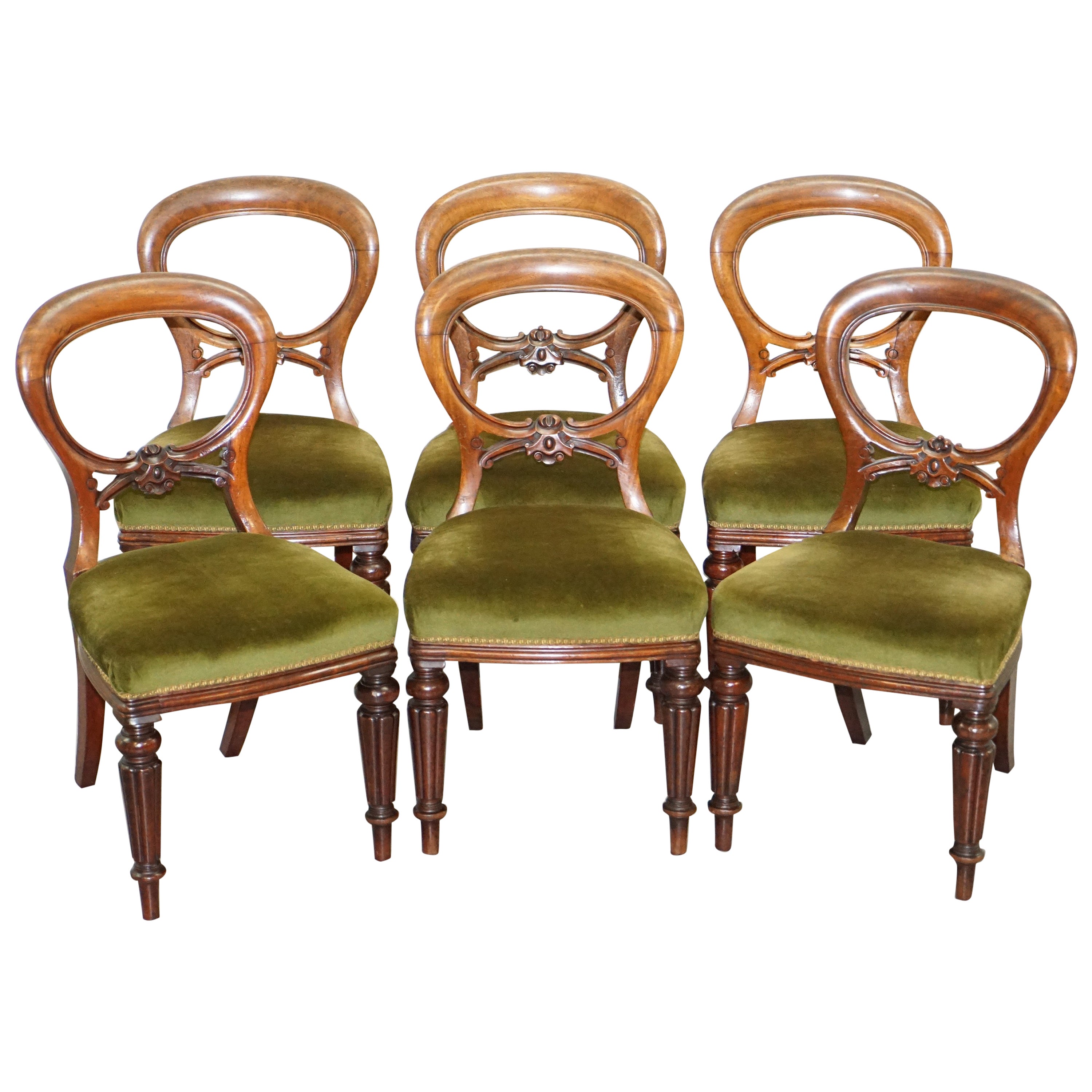 Antique Set of Ten Victorian Balloon Back Dining Chairs, circa 1880 at