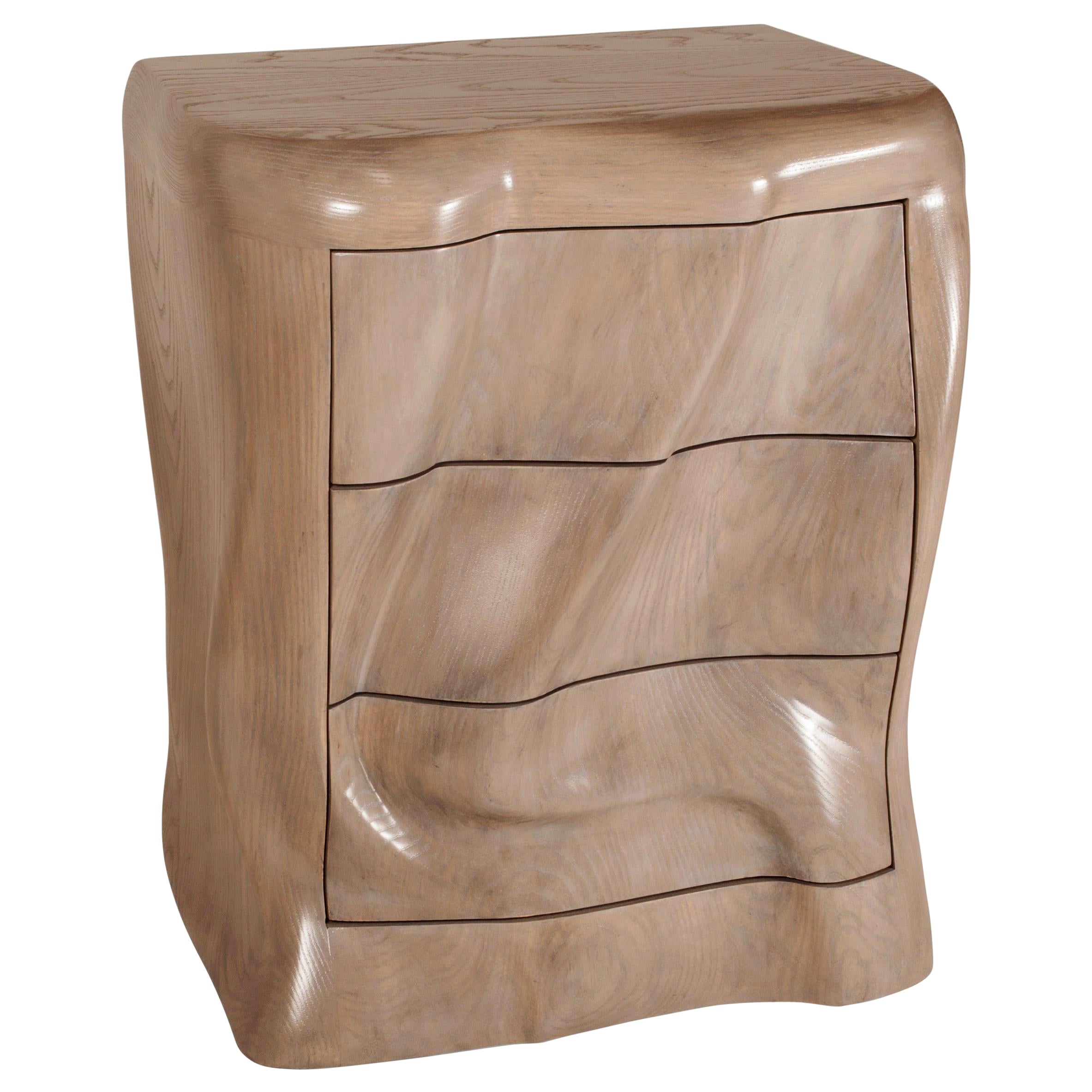 Amorph Hana Nightstand in Solid Ashwood with Grey Oak Finish For Sale