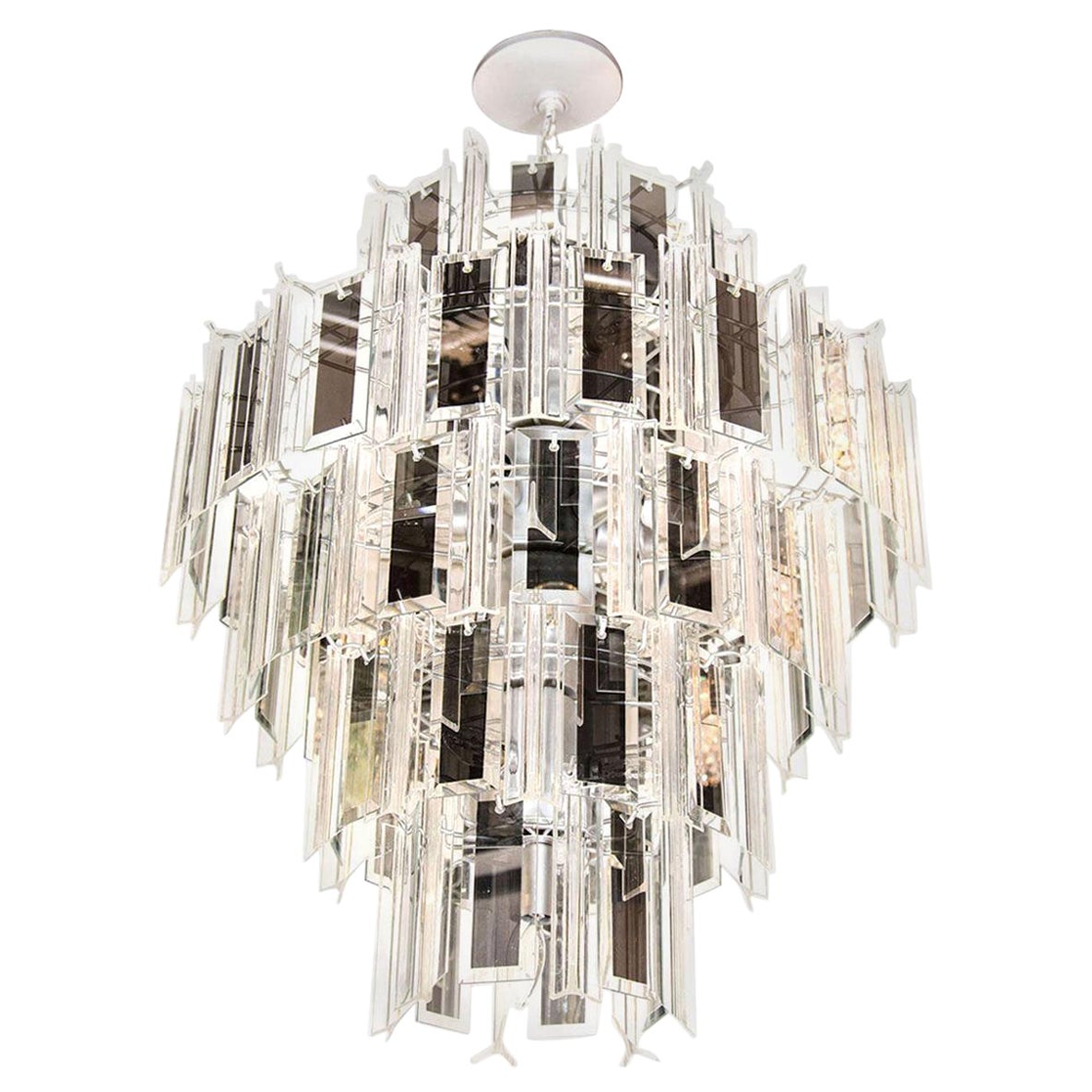 Mid-Century Modern Lucite and Mirrored Prism Chandelier, Italy, circa 1970s For Sale