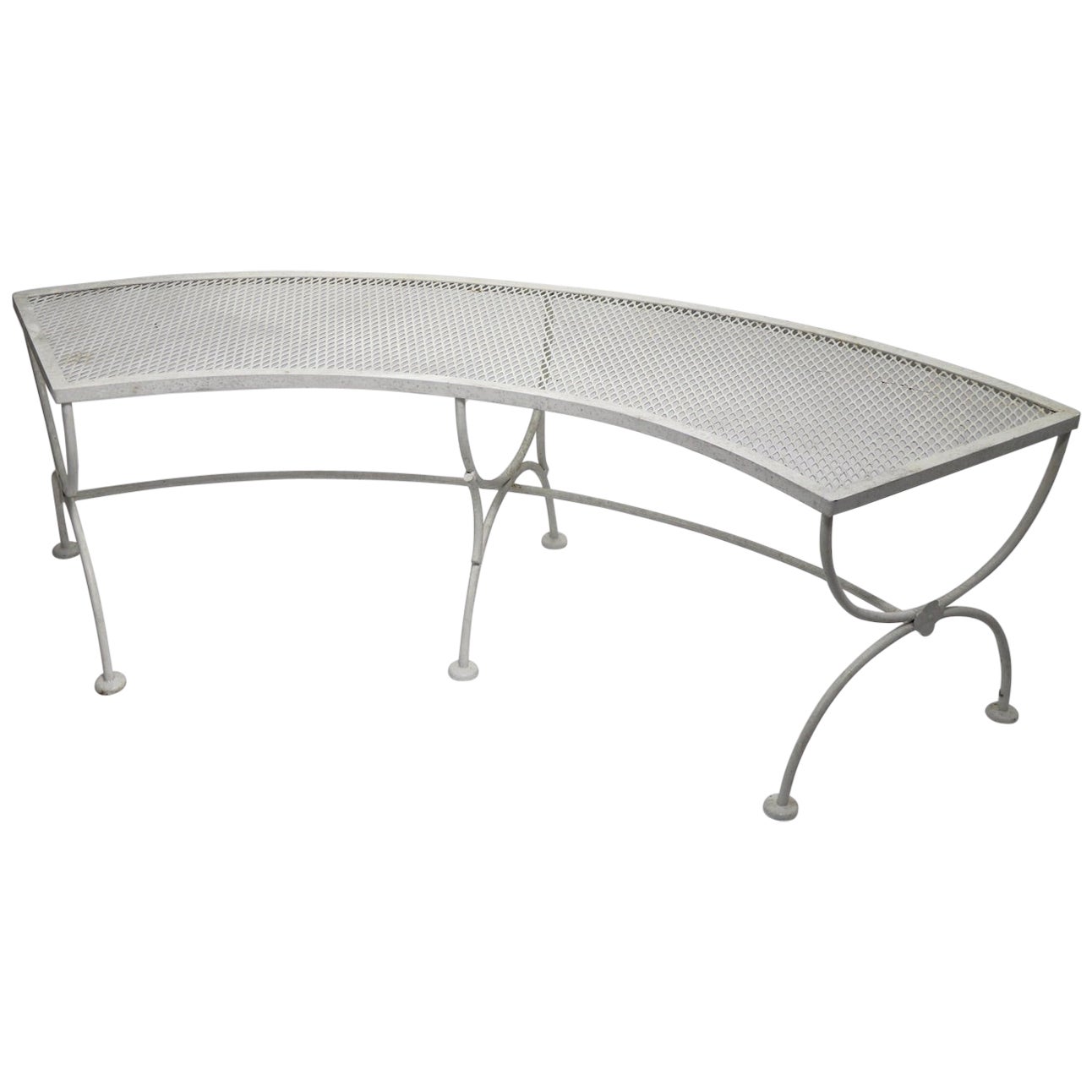 French Midcentury Painted Wrought Iron Garden Bench For Sale at 1stDibs