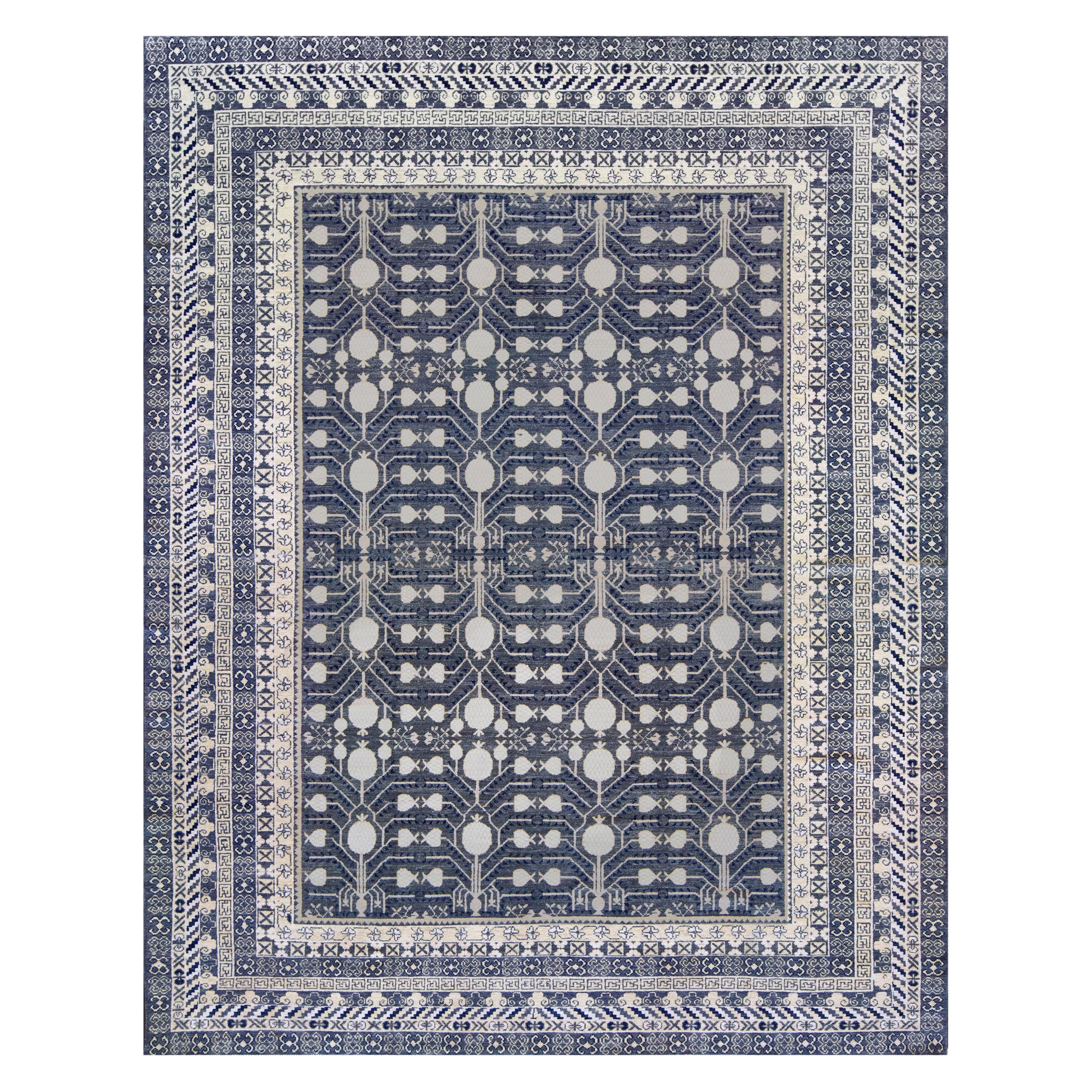 Mansour Modern Khotan Style Handwoven Wool Rug For Sale