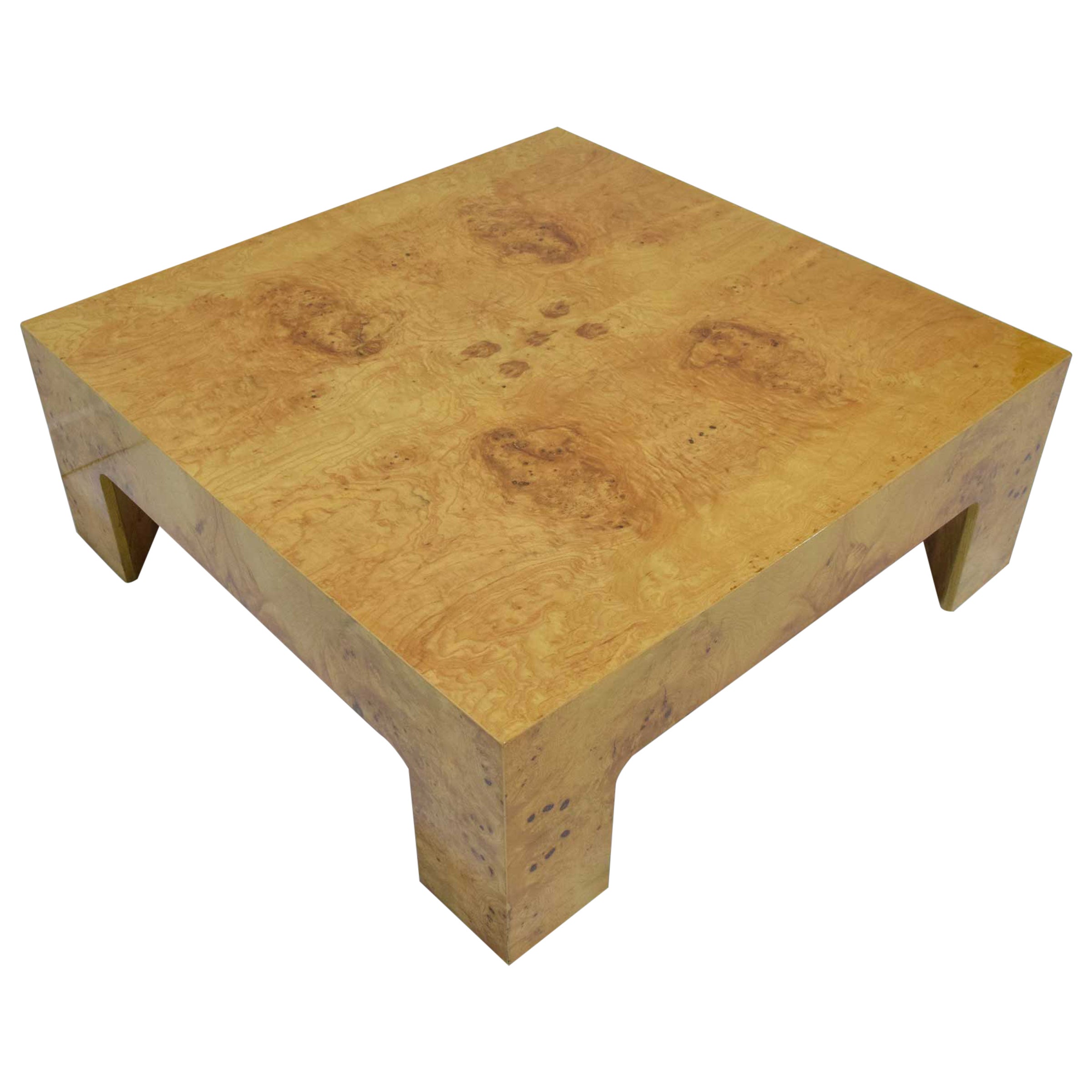 Parsons style Square Burl Wood Coffee Table by Milo Baughman at 1stDibs
