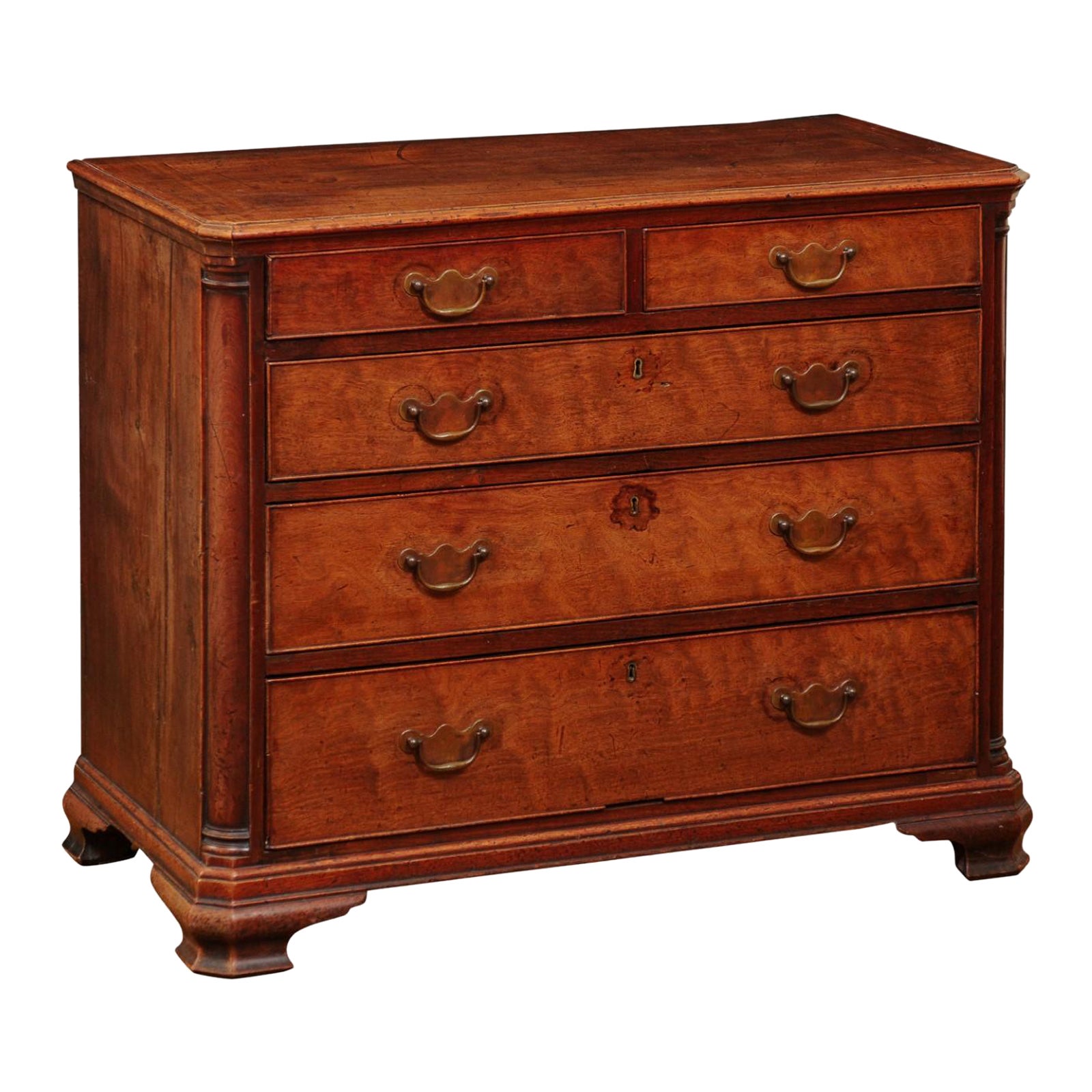 Early 19th C. English Mahogany Chest with Rounded Columnar Corners & 5 Drawers For Sale