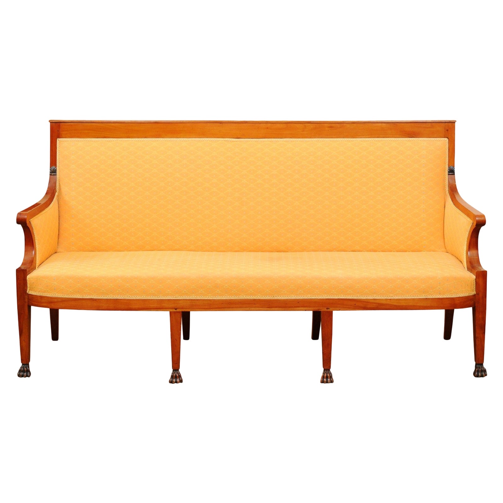 Directoire Sofa in Fruitwood with Paw Feet, France, ca. 1800 For Sale