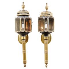 Pair of 19th Century English Black Painted & Brass Coach Lanterns
