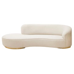 Contemporary Modern Curved White Wool Bouclé and Brass Base Italian Sofa
