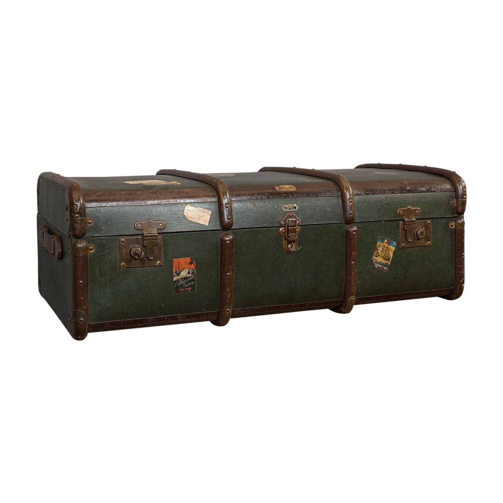 Antique Explorer's Portmanteau, English, Canvas, Travel, Trunk, Chest