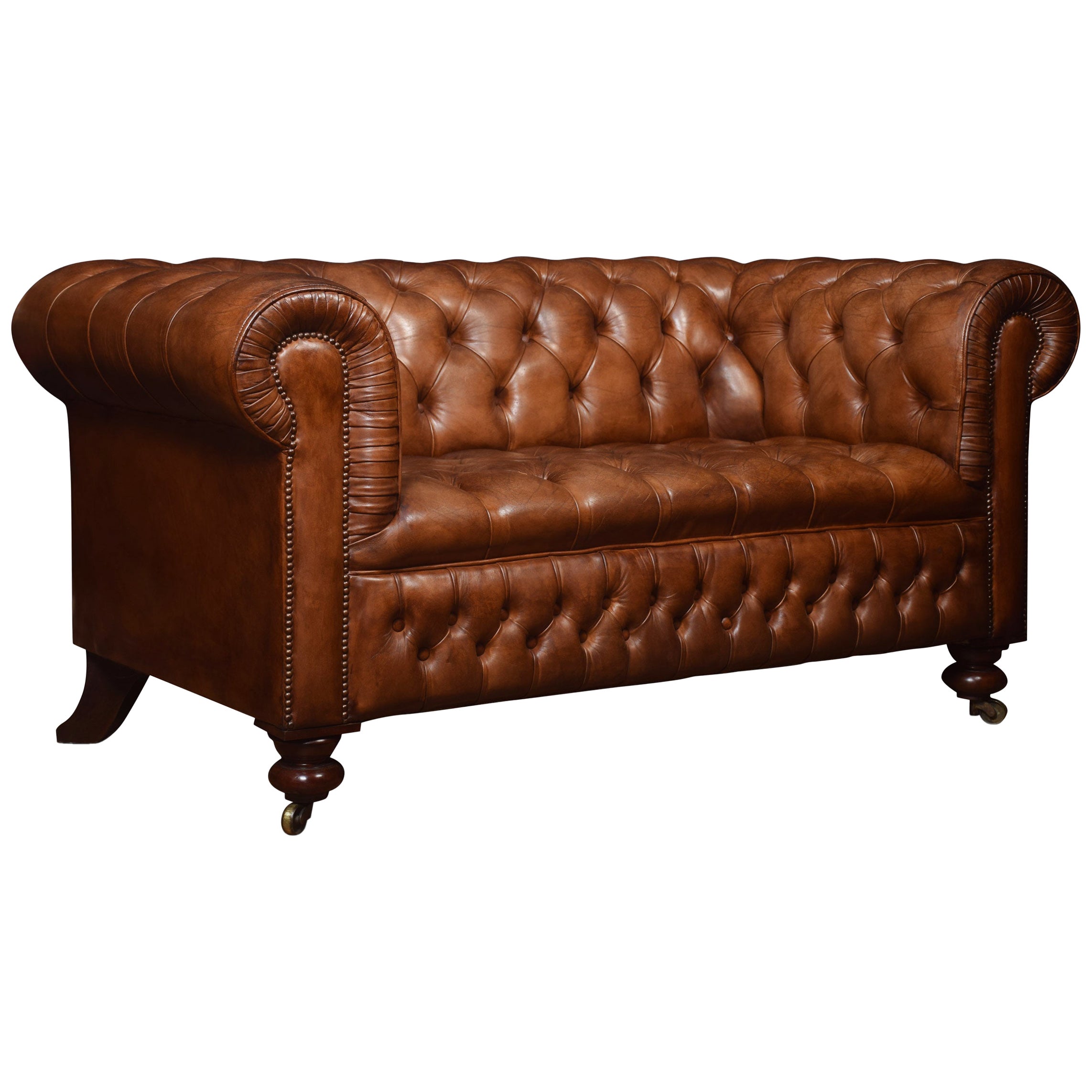 Tobacco Brown Leather Chesterfield Sofa For Sale at 1stDibs