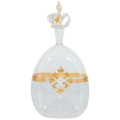 Clear Murano Glass Bottle with 24-Carat Handcrafted Decorated Gold 1980s, Venice