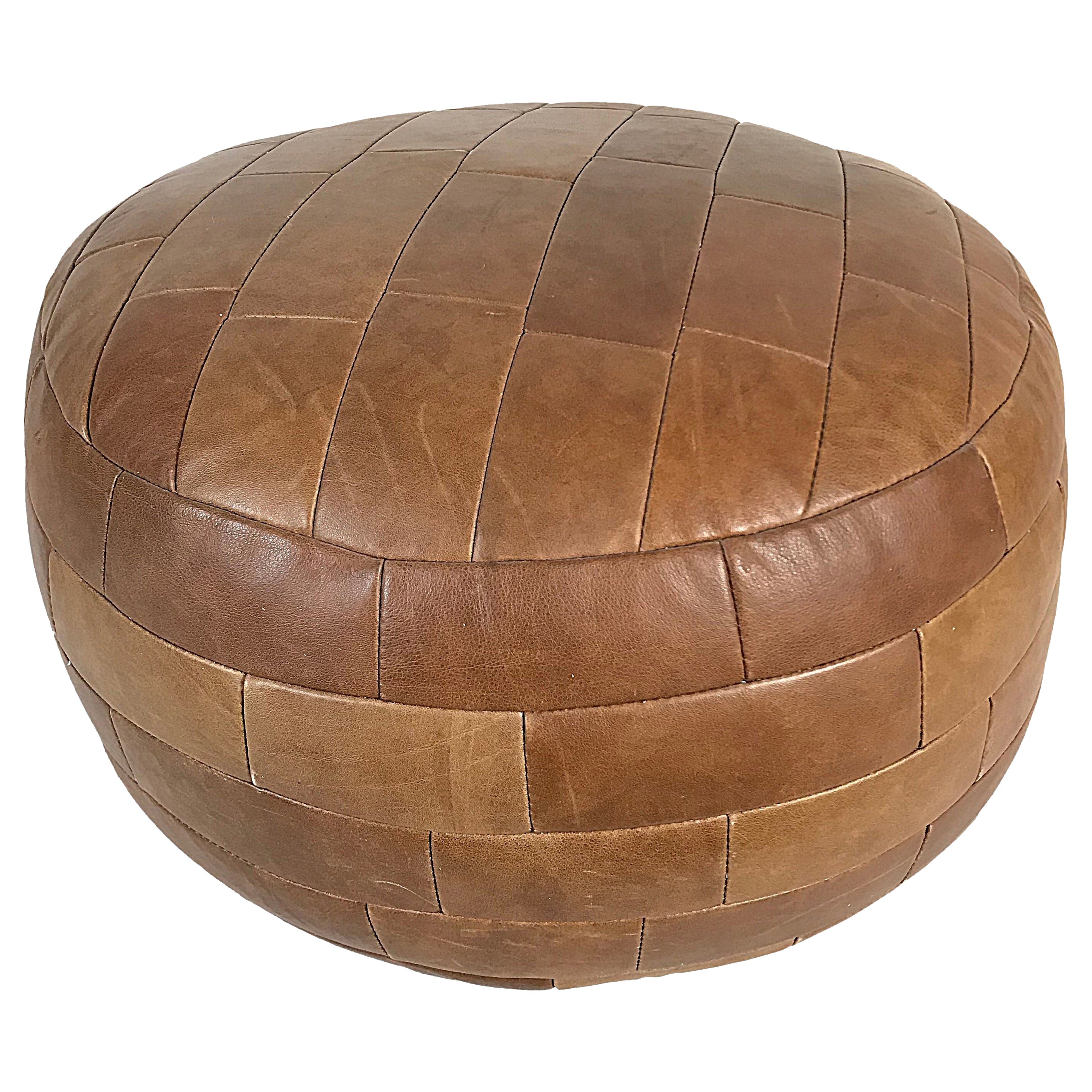 Vintage Grey Leather Pouf /Ottoman at 1stDibs