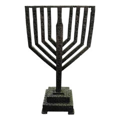 Antique Large Heavy Brutalist Hand Forged in Israel Iron Hanukkah Menorah Sculpture