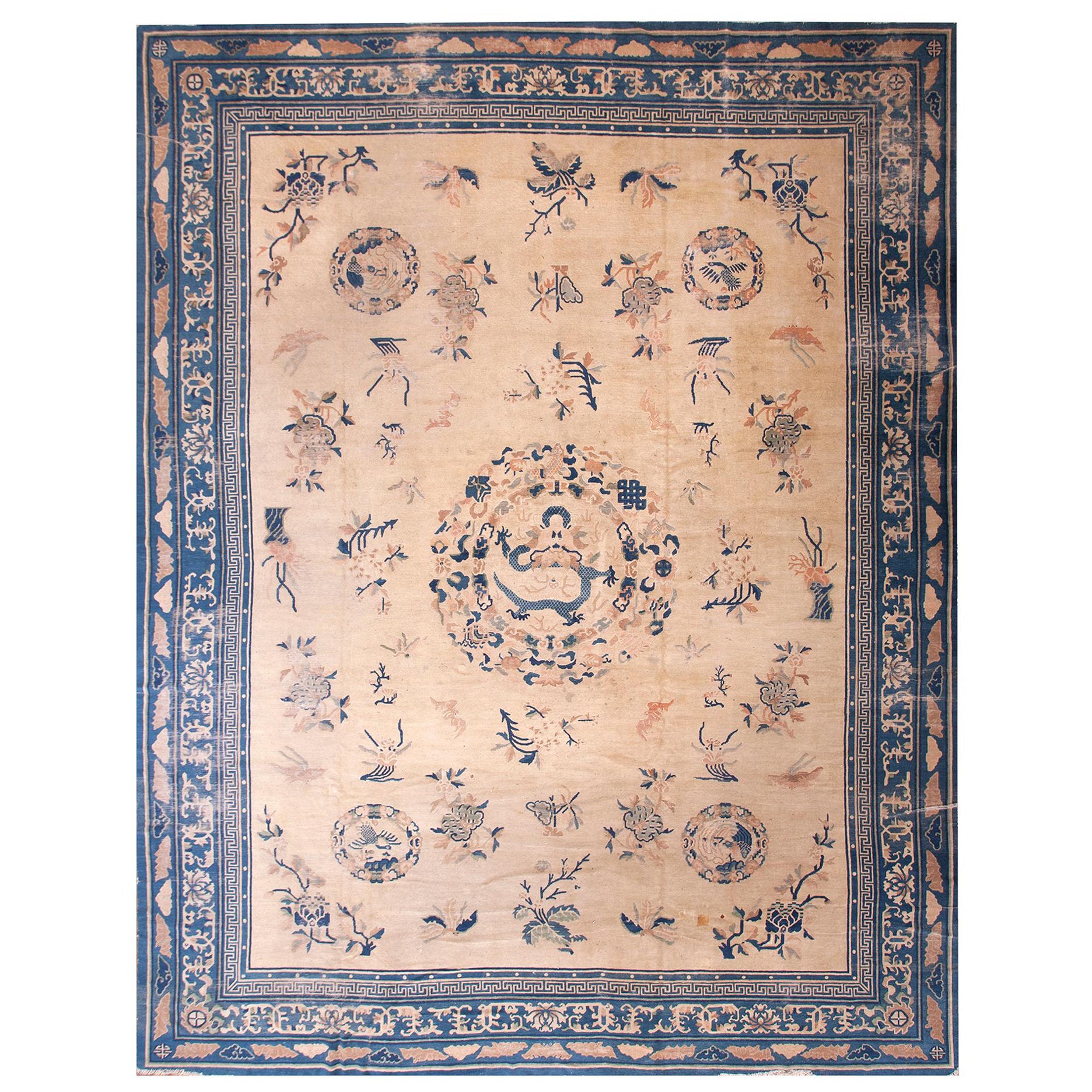 Early 20th Century Chinese Peking Dragon Carpet ( 12'8" x 16'4" - 386 x 498 ) For Sale