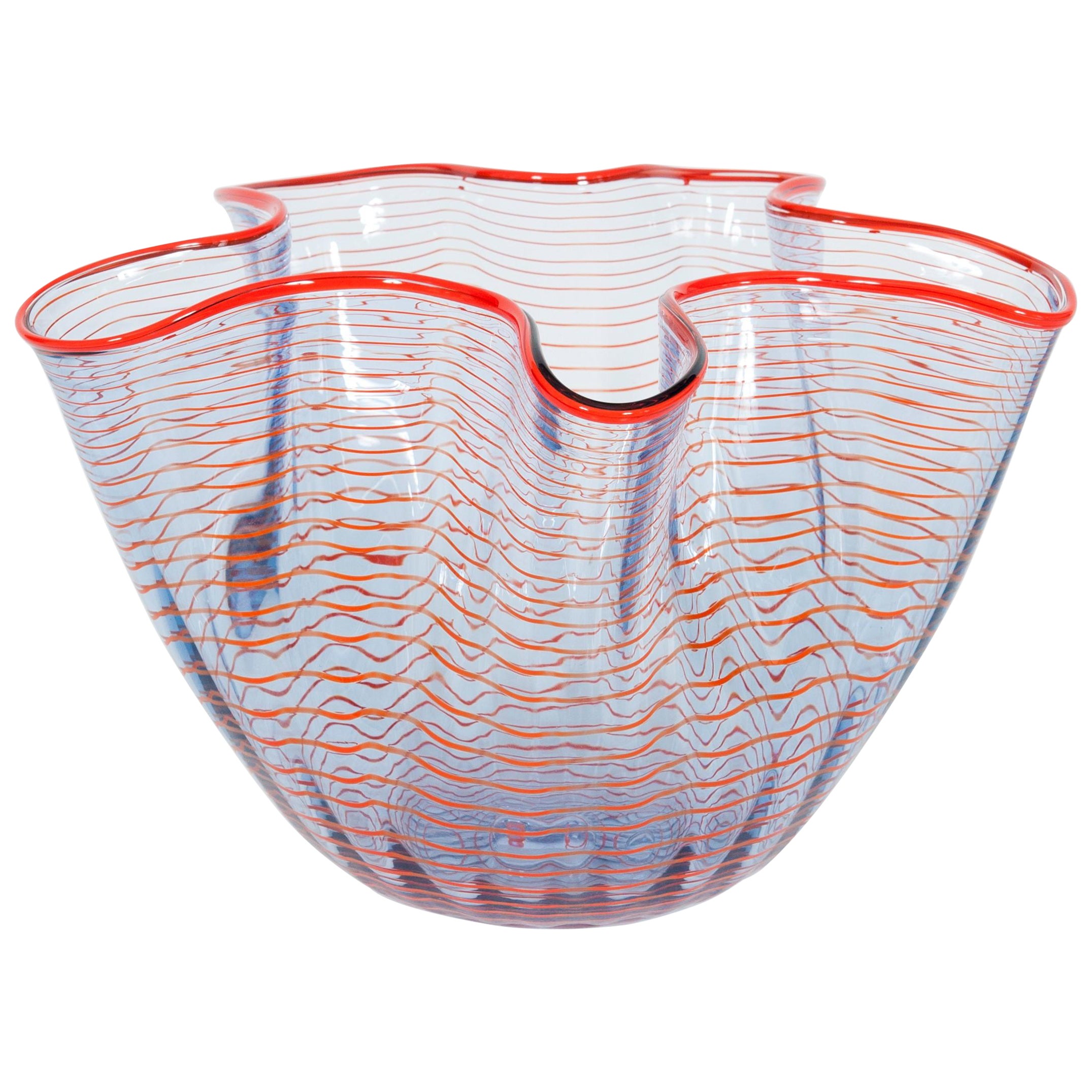 Murano Glass Handkerchief "Fazzoletto" Red and Transparent Venini, 1960s For Sale