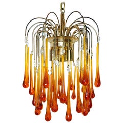 Vintage Italian Amber Glass Drop Light Fixture