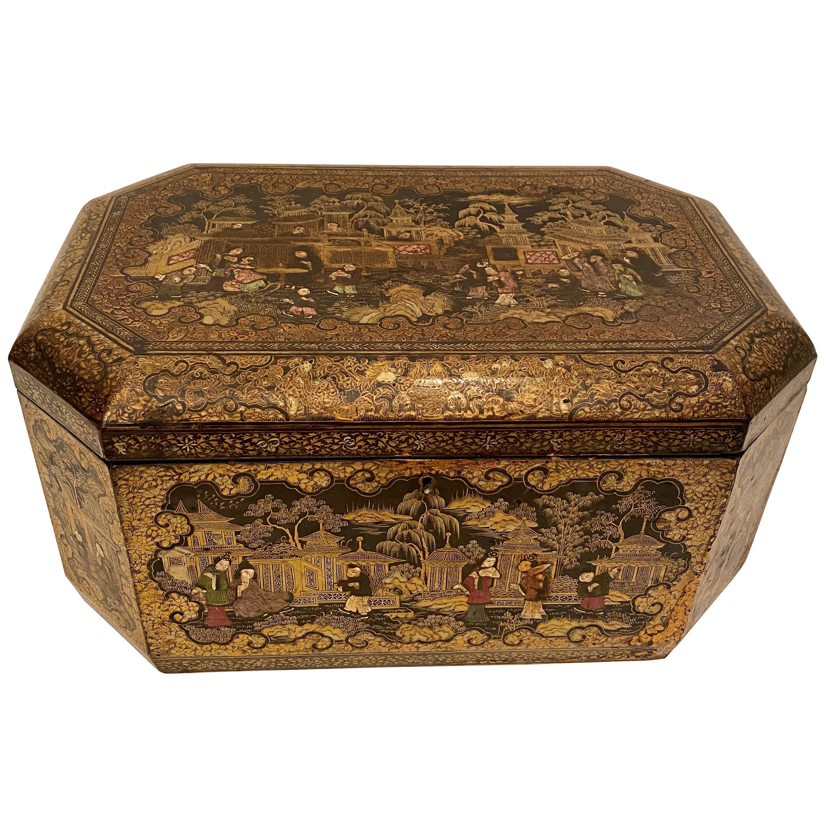 19th Century Golden Black Lacquer Chinese Jewelry Box with Dragon Feet ...