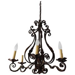French Iron Chandelier with Acanthus Leaves