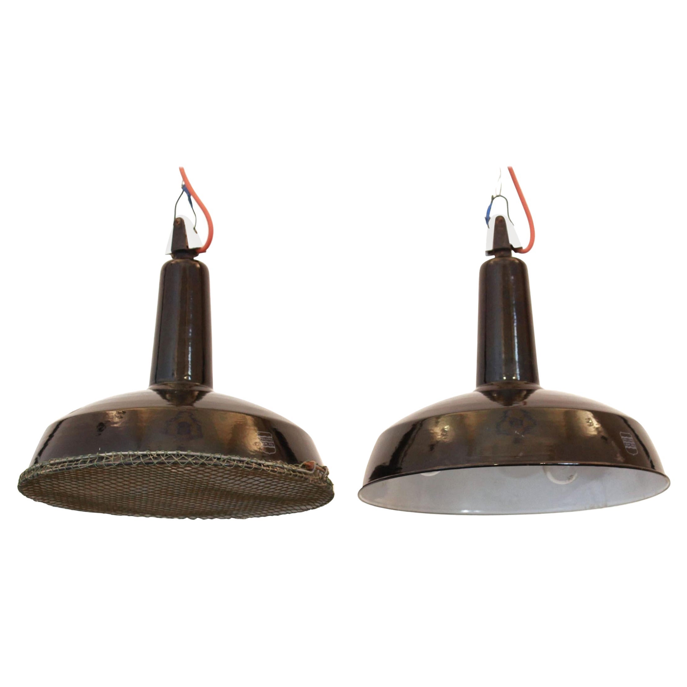 Set of Two 1940s Vintage Black Iron Industrial Lamps, Philuma N.45 by Philips