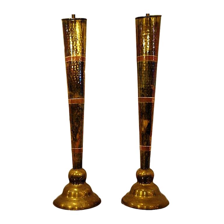 Pair of Brass and Copper Table Lamps