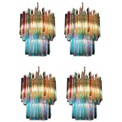 Four Chandeliers Multi-Color Triedri, 107 Prism, Murano, 1970s