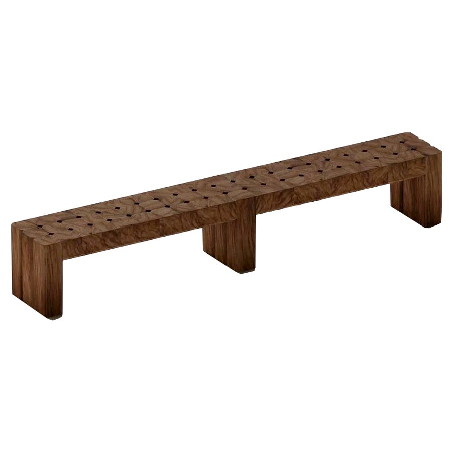 Black Solid Acacia Wood Bench with Black Iron Legs For Sale at 1stDibs