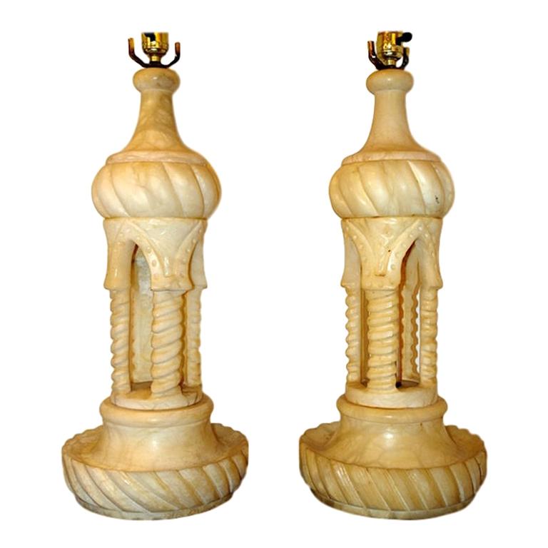 Pair of Large Alabaster Table Lamps