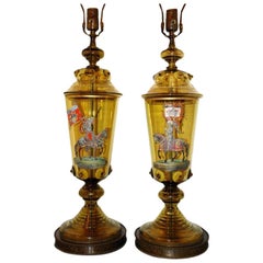 Antique Pair of Blown Glass Table Lamps