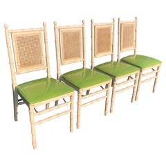 Set of 4 Mid-Century Modern Faux Bamboo Chinoiserie Chairs