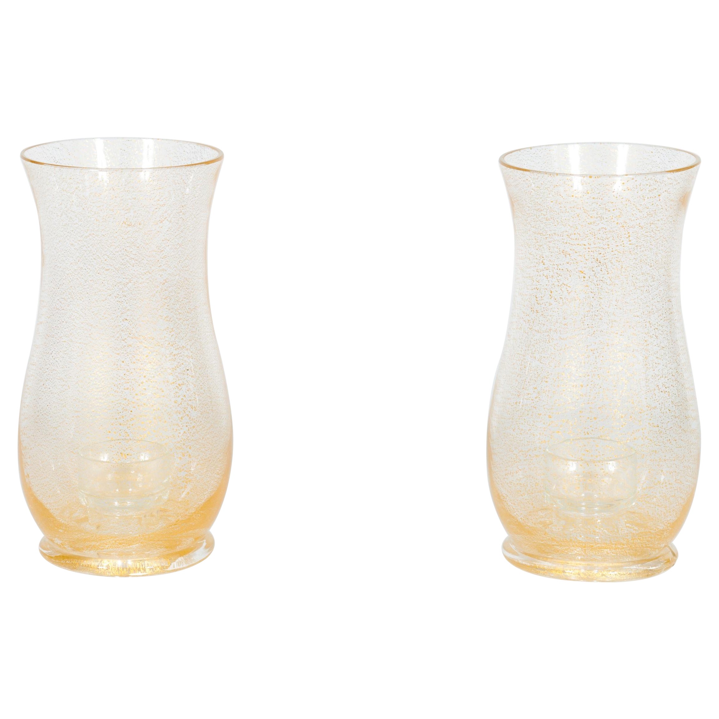 Pair of Murano Glass Candle Holders with Submerged Gold, Attributed to Striulli For Sale