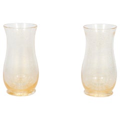 Pair of Murano Glass Candle Holders with Submerged Gold, Attributed to Striulli
