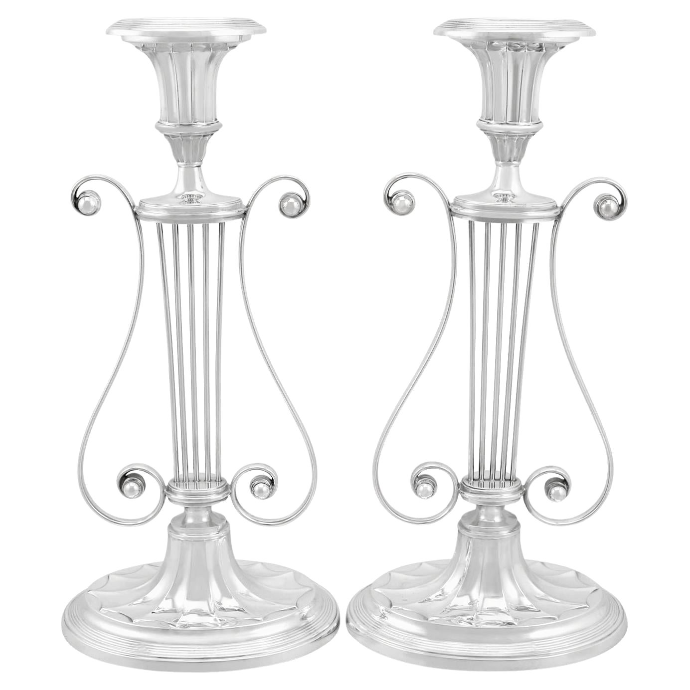 Antichi portacandele a lira in argento sterling Ellis & Co. 1920