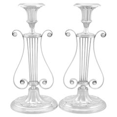 Antique Ellis & Co. 1920s Sterling Silver Lyre Candle Holders