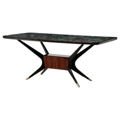 Osvaldo Borsani Rectangular Table in Wood with Crystal Top, 1960s
