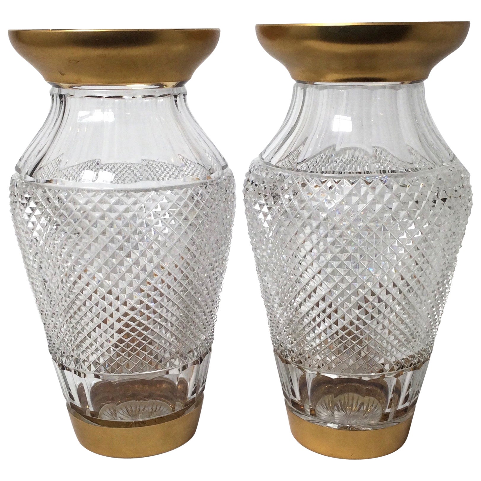 Pair of Monumental Cut Crystal Vases by Libbey For Sale at 1stDibs