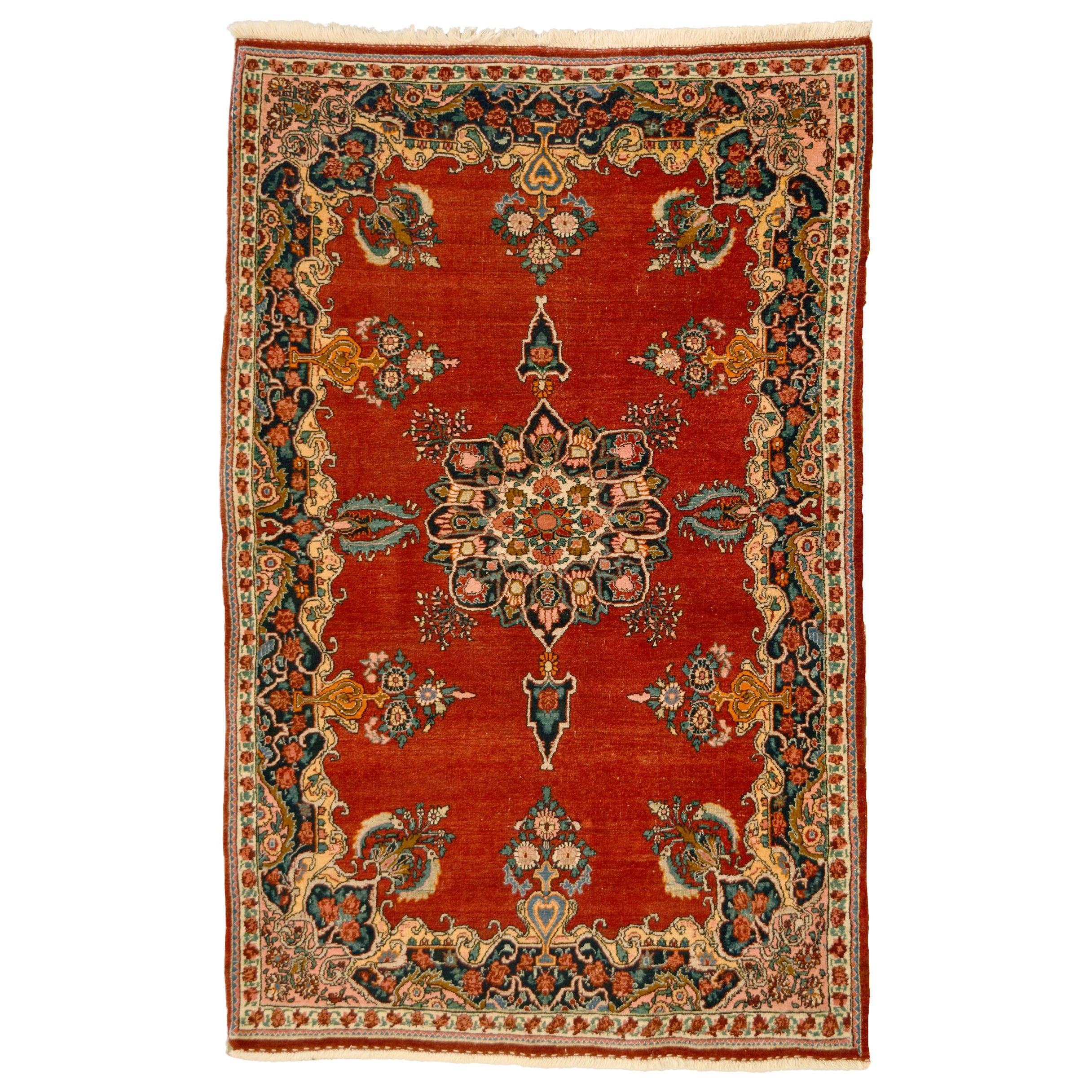 Tapis persan Bidjar antique des années 1900, rouge, bleu et or, 4' x 6' en vente