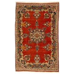 Antique Formal 1900s Persian Bidjar Rug in Red, Blue, and Gold, 4' x 6'
