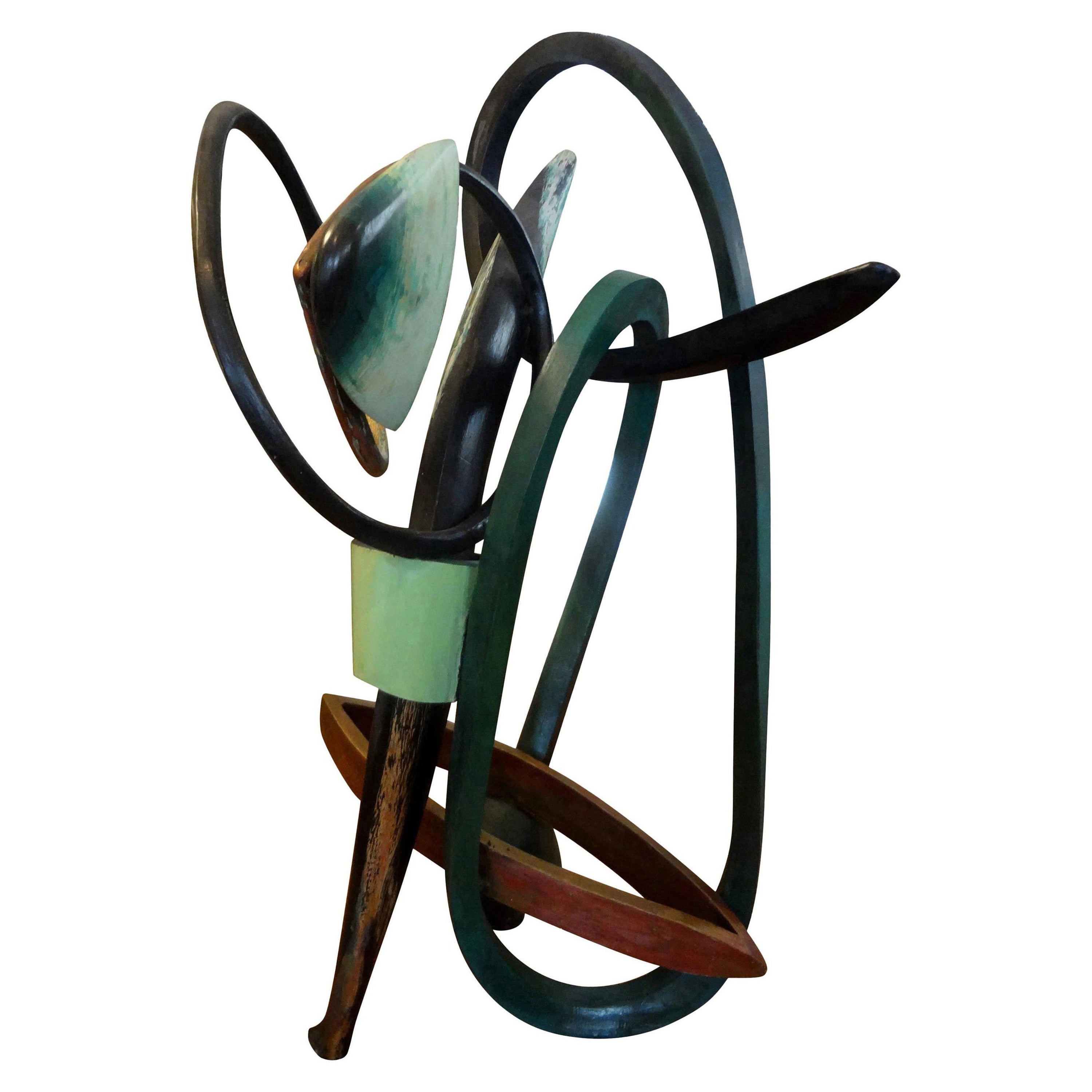 Sculpture abstraite moderniste en bois cintré