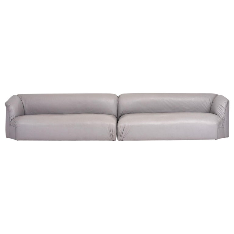 Postmodern 2 Piece Gray Leather Sectional Sofas For Sale at 1stDibs