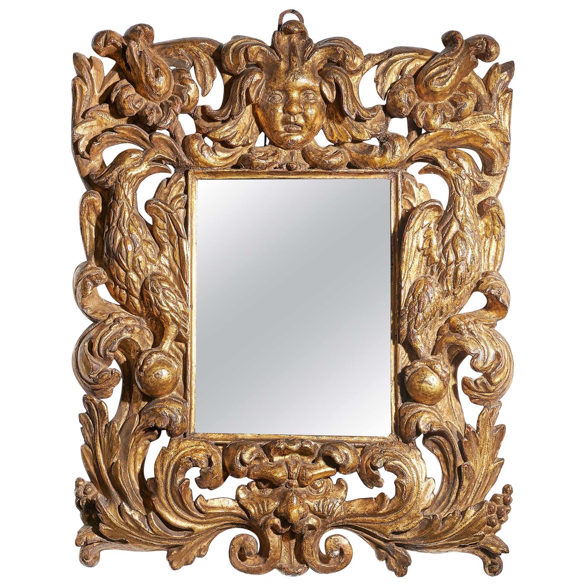 Large 17th Century Giltwood Baroque Mirror from Italy For Sale at 1stDibs
