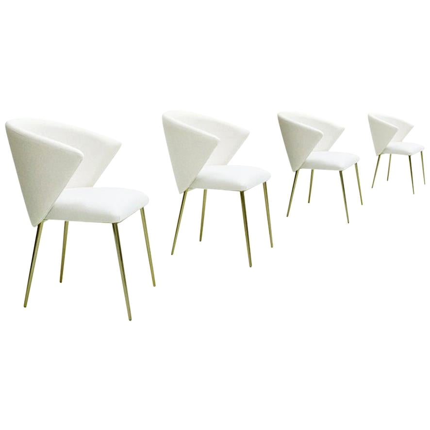 Set of Four Contemporary Modern White Fabric Chairs For Sale at 1stDibs