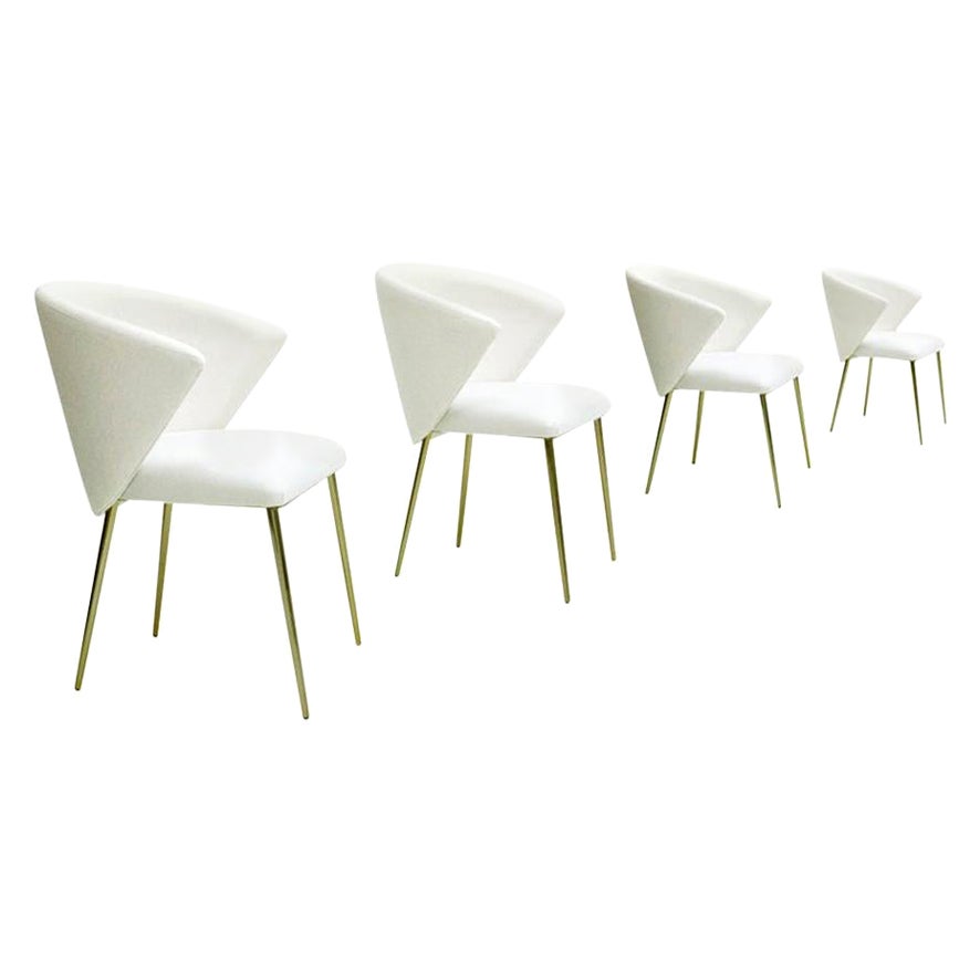 Set of Four Contemporary Modern White Fabric Chairs