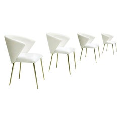 Set of Four Contemporary Modern White Fabric Chairs